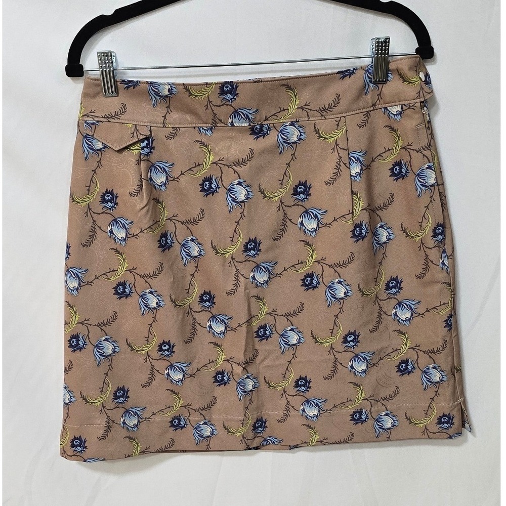 Nike Golf women M Dri Fit UV floral brown skirt athletic granola girl outdoor